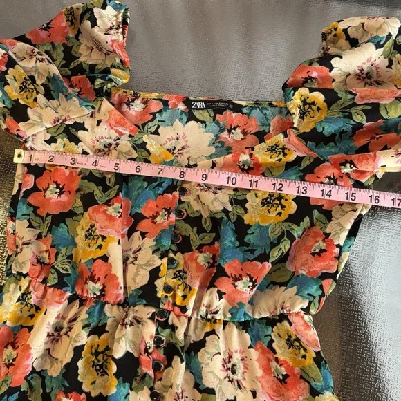 Zara Floral Puff Sleeve Satin Mini Dress Womens Small Cottage Milkmaid Coquette - Picture 3 of 8